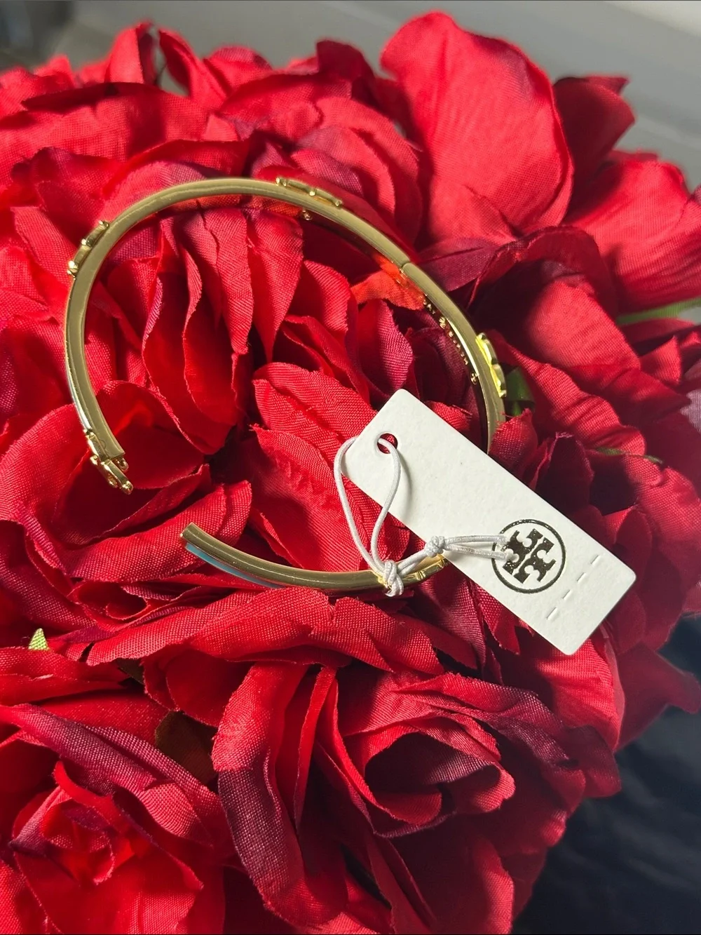 Tory Burch Blue Enamel Hinged Bangle Bracelet | Gold Tone Double T Logo | NWT